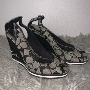 Black and gray Coach wedges
